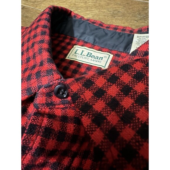 Vintage LL Bean Wool Button Up L Gingham Red Checkered EUC Wool Made in USA - Picture 2 of 6